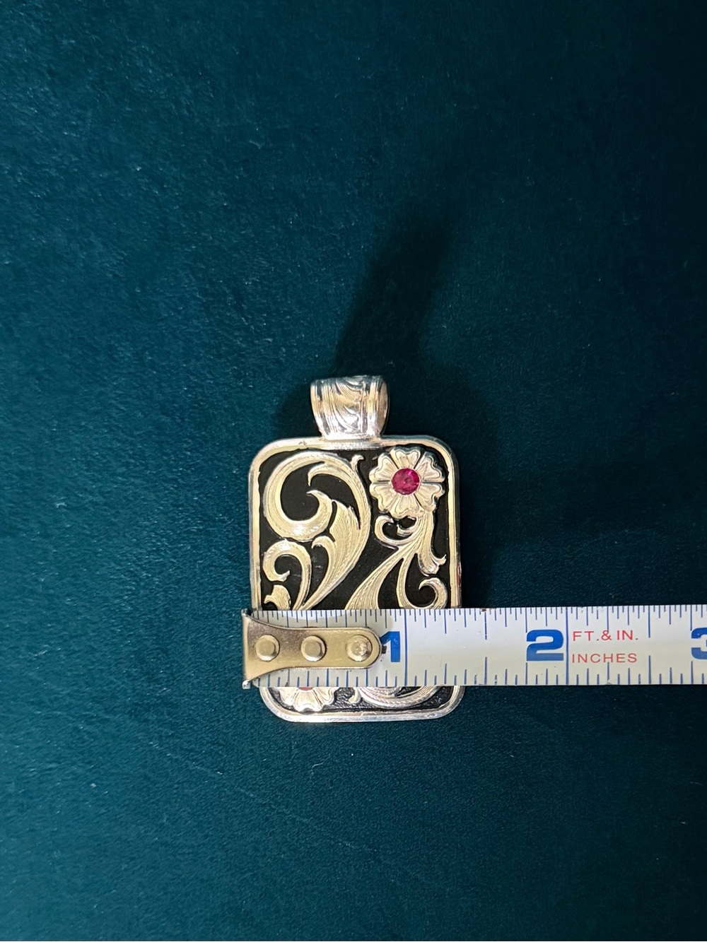 Vintage Montana Silversmiths Two Tone Floral Scroll Pendant with Ruby Stones - Picture 5 of 5